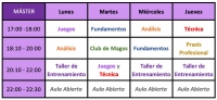 Horario semanal. Máster de Magia profesional.